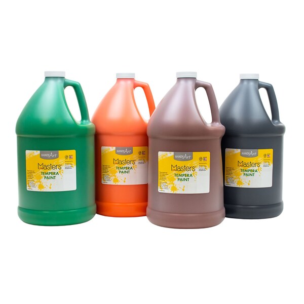 Little Masters Tempera Paint, Gallon, 4 Colors Orange, Green, Brown, Black